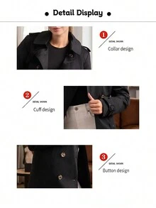 Dwurzędowy płaszcz midi z klapami w paski dla kobiet, wzór z guzikami w panterkę, klasyczny elegancki styl, wygodny na każdy mecz, brytyjski styl