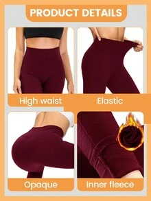 ZOOSIXX 2 件套女士羊毛内衬高腰紧身裤 - 保暖冬季裤子，收腹瑜伽徒步跑步紧身裤 - 混合色 - 查看 5