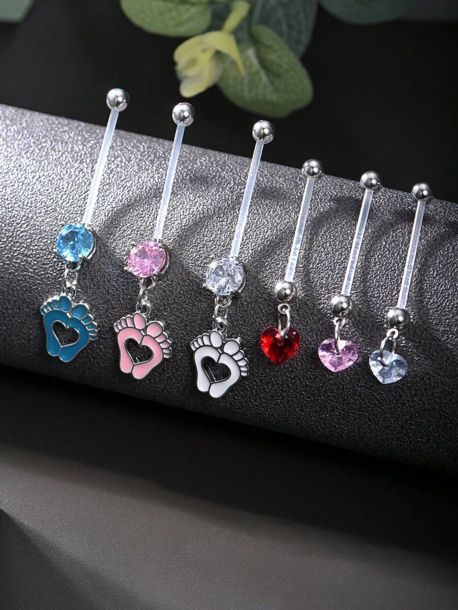 CIZME 14G 25mm Flexible Transparent Maternity Belly Button Ring, UV Navel Piercing Retainer With White, Pink, Blue Pearl & CZ Crystal Pendant - Transparent 2PCS - View 1