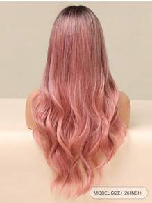 时尚棕色渐变粉色长卷发，26 英寸中卷合成编织假发女士假发度假旅行家庭聚会角色扮演日常佩戴 - 漸層粉紅色 - 查看 7