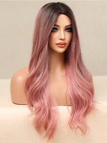 时尚棕色渐变粉色长卷发，26 英寸中卷合成编织假发女士假发度假旅行家庭聚会角色扮演日常佩戴 - 漸層粉紅色 - 查看 5