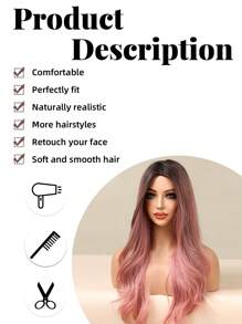 时尚棕色渐变粉色长卷发，26 英寸中卷合成编织假发女士假发度假旅行家庭聚会角色扮演日常佩戴 - 漸層粉紅色 - 查看 9