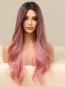 时尚棕色渐变粉色长卷发，26 英寸中卷合成编织假发女士假发度假旅行家庭聚会角色扮演日常佩戴 - 漸層粉紅色 - 查看 6
