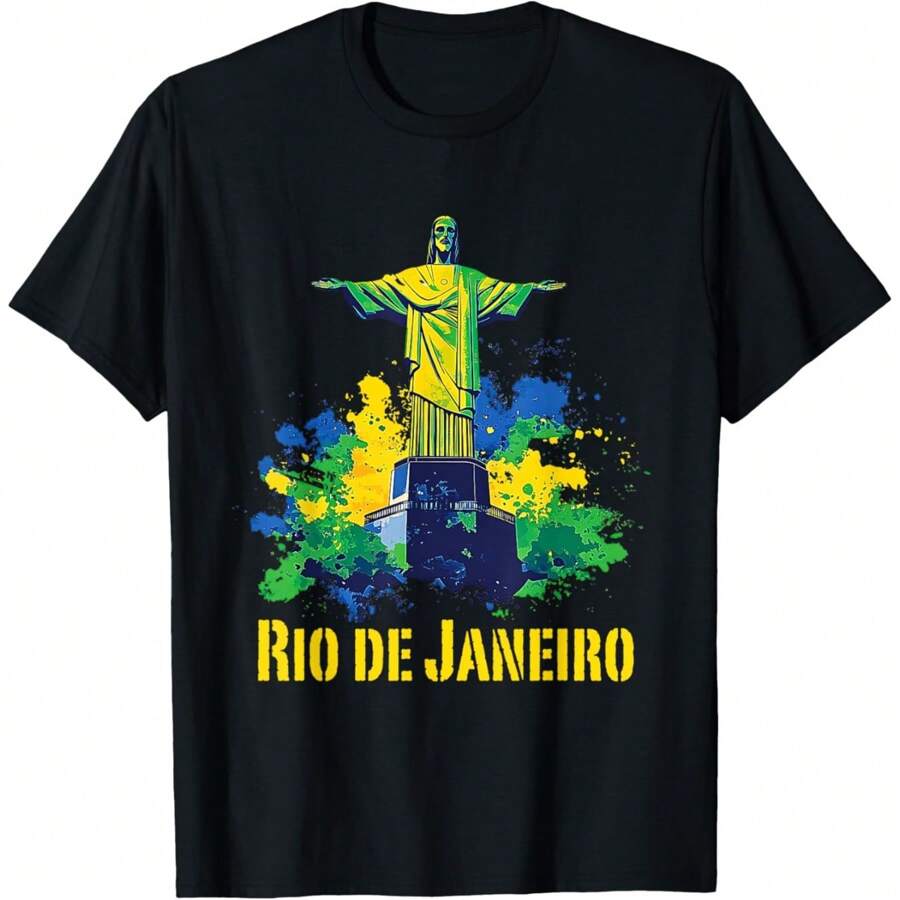 Rio De Janeiro Souvenir / Rio De Janeiro T-Shirt - Casual Crew Neck, Short Sleeve Top, Perfect For Spring & Summer - màu đen - Xem 1