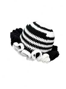 1pc Women's Y2K Style Handmade Crochet Ruffled Knit Hat, Hollow Out Knitted Bucket Hat, Suitable For Daily Wear, Photography, Parties, Picnics, Outdoor Activities - Color - View 17