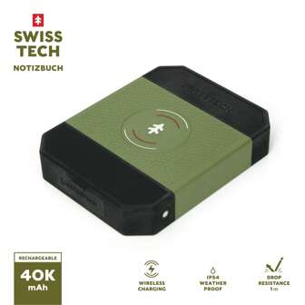 Swiss Tech 40000 MAh Wireless Power Bank With Charging Pad And 65W Fast Charge, IP54 Weatherproof