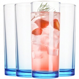 Juego de 8 vasos highball de cristal, vasos para beber de 13 oz con base gruesa, juego de vasos altos, vasos para agua, vasos para mojito, cristalería de bar, juego de copas de cóctel, vasos para cerveza (base azul)