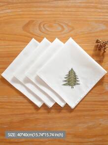 1PC Square Embroidered Napkin - Gold-Green Tree Design Christmas, Gift,High-End Elegant For Indoor Outdoor Home Decor,Outdoor Furniture (Kitchen/Dining/Coffee Table, Living Room, Wedding/Party/Holiday Gatherings) - Multicolor - View 4