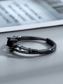 1pc Fashionable Love And Deep Space Soulmate Ring With Embedded Black Square Cubic Zirconia, Elegant, Unique Small Batch Design, Suitable For Everyday Wear, Black Color For Valentine's Day Gift - Black Gemstone Ring - View 4