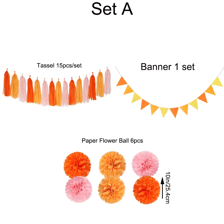 Pink Orange Groovy Party Decorations, Pom-Poms Streamers Tissue Tassel Garland Banner, Pom Pom Garland For Birthday Bridal Shower Engagement Wedding, Birthday Decorations For Women, Thanksgiving Decorations, Boho Party Decorations, 50th Birthday Decorations, Sweet 16 Party Decorations, 70s Party Decorations, Dried Orange Garland - Orange Party Suit - View 9