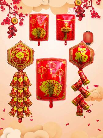 1 件中国新年爆竹和信封形气球，中国新年装饰品