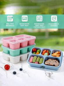 Kotak Makan Siang Reusable 4 Kompartemen dengan 5 Sekat yang Dapat Dilepas, Praktis untuk Persiapan Makanan, Camilan, dan Bekal Makan Siang, Cocok untuk Pelajar, Pekerja Kantoran, dan Berkemah - MultiWarna - View 3