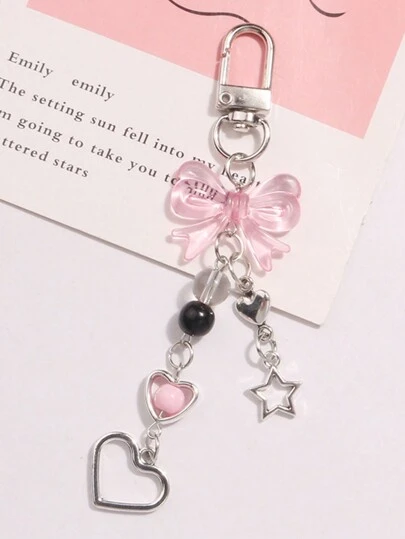 1 件可爱蝴蝶结、心形和星星吊坠包饰，适合女孩、背包装饰