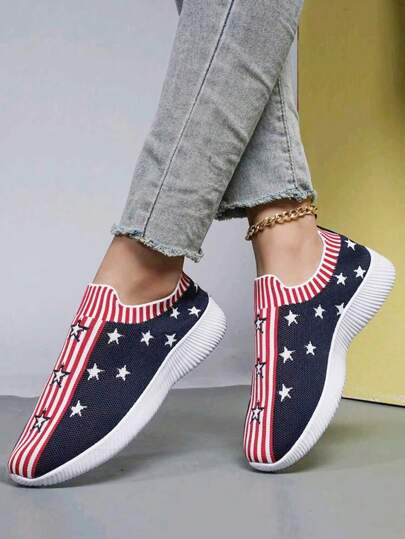 Independence Day 2025 New Style Star Mesh Breathable Casual Flat Lightweight Walking Shoes, Easy Slip-On And Comfortable Athleisure Sneakers