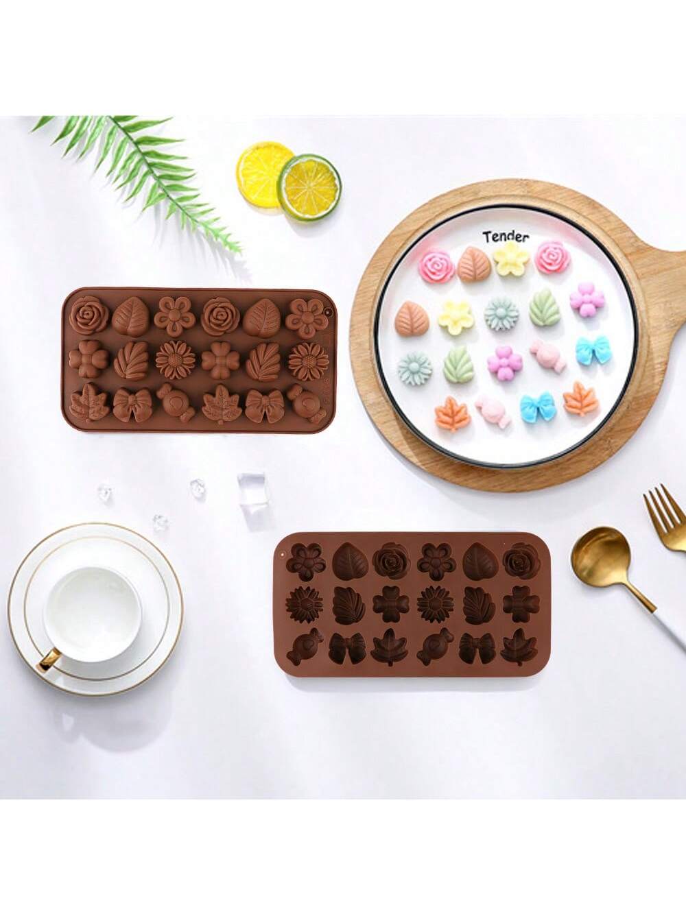 4 قطع/عبوة قوالب سيليكون على شكل زهرة، ورقة، وأورا...