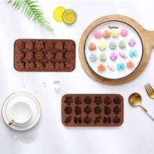 4pcs/Pack Flower, Leaf & Maple Leaf Shaped Silicone Chocolate Molds, Candy Molds, Ice Cube Trays, 3D DIY Jelly Gummy Truffle Cube Cake Baking Mold Kitchen Accessories - Coffee Brown - View 5