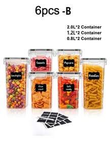 3/6/10/12/15/18/24 stuks luchtdichte voedselcontainers met deksels, keukenopslagcontainers voor pasta, droog voedsel, bloem en suiker, plastic bussen voor voorraadkastorganisatie en opslag met etiketten en stift, keukenbenodigdheden voor thuis