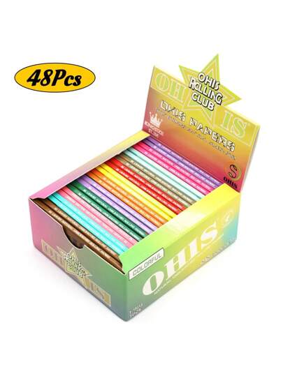 OHIS 12/24/48 张大号卷烟纸，12 种颜色图案，燃烧顺畅，未漂白包装纸，家居配件，圣诞礼物和派对用品