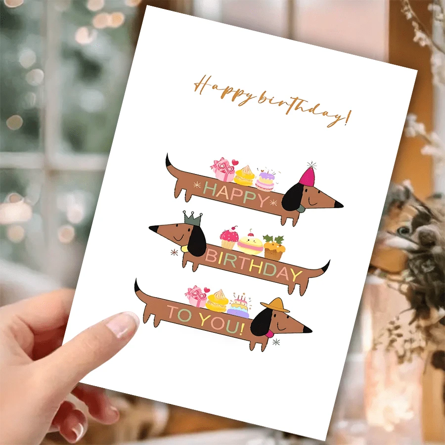 Funny Dachshund Birthday Greeting Card - Playful Sausage Dog Design ...
