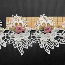 1 thước vải ren thêu họa tiết hoa ngọc trai giả, viền ren, dùng để trang trí quần áo, phụ kiện may mặc, đồ thủ công may vá. - trắng - Xem 6