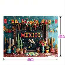 Festive Mexico Carnival Backdrop - Vibrant Flower & Stripe Design For May 5th, Birthday Parties & More - Polyester Photography Background,1PC - Multicolor - View 6