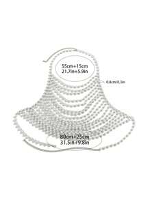 1pc European And American Style Accessories, Sexy Vacation Style, Faux Pearl Bra, Clothing Chain, Bikini Chain, Body Chain, Handmade Bead Hollow Backless Body Chain, Women's Shirt With Multiple Layers Of Bead Chains, Underwear Vest