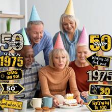50th Birthday Decorations Black Gold 1975 Party Sign Party Decorations 50th Birthday Party Decorations Signs Colorful Dance Party Signs Retro Photo Props For Men Women Outdoor Indoor Home Party Supplies