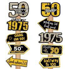 50th Birthday Decorations Black Gold 1975 Party Sign Party Decorations 50th Birthday Party Decorations Signs Colorful Dance Party Signs Retro Photo Props For Men Women Outdoor Indoor Home Party Supplies