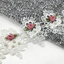 1 thước vải ren thêu họa tiết hoa ngọc trai giả, viền ren, dùng để trang trí quần áo, phụ kiện may mặc, đồ thủ công may vá. - trắng - Xem 4