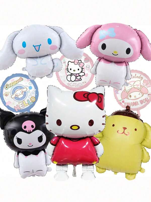 Sanrio Conjunto de balões de desenho animado da marca Sanrio de 7 peças - decorações de papel alumínio com o tema "Hello Kitty", adequado para decorações de festas de aniversário e feriados, artesanatos, presentes de aniversário requintados