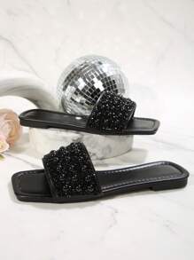 Luxury Women's Flat Sandals, Spring/Summer/Autumn 2024 Collection, Large Sizes, Non-Slip Low Heel Ladies Slippers, Stylish & Versatile For Vacation, Beach, Home, Waterproof With Rhinestone Decor