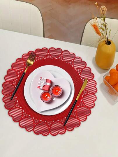 1/4/6 piezas Manteles individuales con forma de corazón, adecuados para decoración de mesa de boda y fiesta, manteles individuales con círculo en forma de corazón, manteles individuales para cena