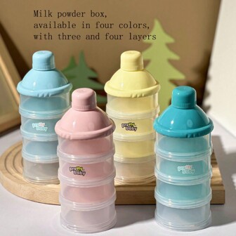 A Portable Transparent Multi-Layer Milk Powder Box For Newborns To Go Out, Detachable With Three Or Four Layers And Optional Pink Color,Formula Dispenser, Milk Powder Case