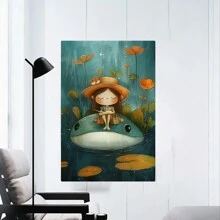 Charming Girl & Frog Canvas Art -  Wooden Wall Decor For Living Room, Bedroom - Vibrant Home Aesthetic, Perfect For Room Decor