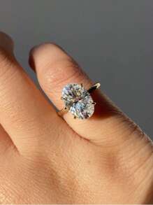 ESBERRY 1枚优雅925纯银四爪镶嵌独特设计钻石戒指，单钻订婚戒指，女士珠宝礼物，订婚礼物，派对礼物