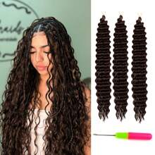 24-Inch 3-Pack Women's Deep Wave Curly Crochet Wig, Soft Curly Crochet Wig For Bohemian Braided Hairstyle - Multicolor - View 19