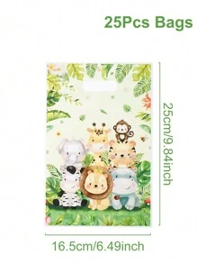 10/25/50 uds Bolsas de regalo con diseño de animales de la selva, bolsas de fiesta con temática de animales de la selva para baby shower, cumpleaños y otros eventos, suministros de empaque y decoración de fiesta con temática de animales de la selva
