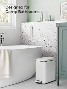 SONGMICS Bathroom Bin, 10L Small Bin With Lid, Pedal Toilet Bin, Slim For Small Spaces, Steel, Soft Close, White - White - View 1