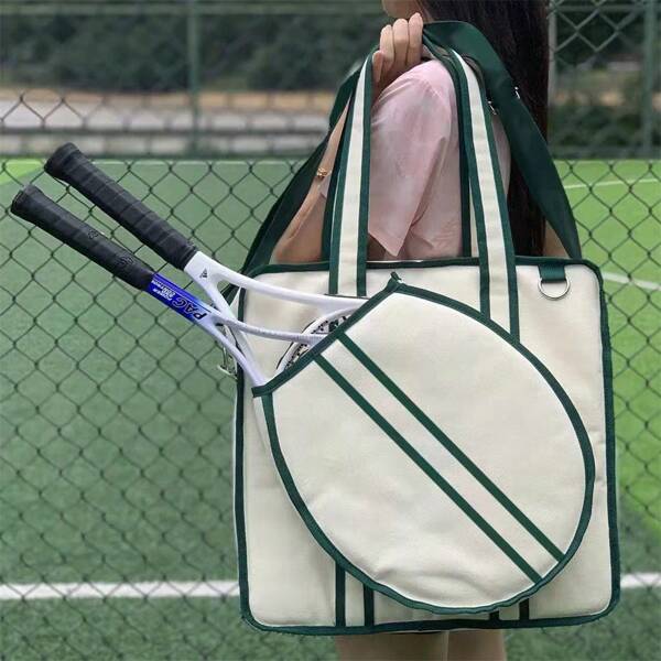 Large Capacity Fashion Canvas Tennis Racket Bag, Sports Handheld Shoulder Bag, Multi-Functional Tennis Racket Storage Bag