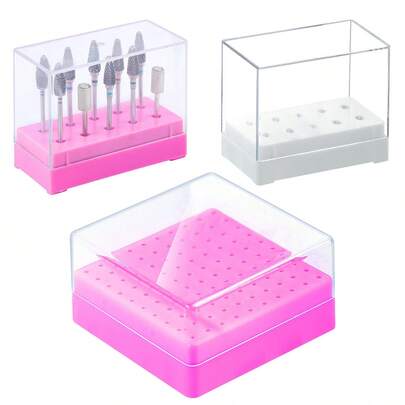 7/10/48/100 Holes Nail Drill Bit Storage Box, White & Rose Red Empty Box, Nail Drill Display Rack, Nail Art Accessories & Tools