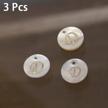 3 Peças Pingente Redondo de Concha de 15mm, 26 Peças Contas com Letra de Furo Único, Padrão de Alfabeto de A a Z, Para Fazer Colar, Pulseira, Artesanato de Joias