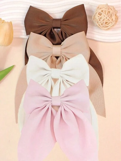 4 pièces Pinces à cheveux avec gros nœud, Barrettes à cheveux avec nœud à longue queue souple, Pinces à cheveux en métal rétro avec nœud en soie, Accessoires élégants pour cheveux, Cadeau idéal pour la Saint-Valentin pour les filles, Pinces, Pinces à cheveux, Fournitures scolaires, Accessoires pour la tête