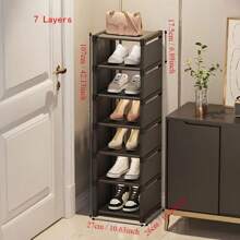 1pc Household Shoe Storage Rack, Multi-Layer Doorstep Shoe Storage Rack, Shoe Cabinet, Easy To Install, Household Items Cloth Shoe Storage,Cozy Home Requirements - Black - View 3