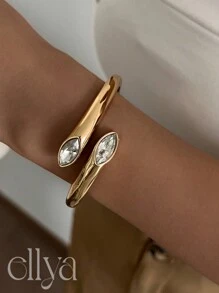 1pc Vintage Punk Style Asymmetric Water Drop Snakeskin Cuff Bracelet, Luxury Adjustable Wide Face Rhinestoned Open Bangle Bracelet For Women, High Quality Metal Charm Jewelry For Daily, Party, Holiday Gift