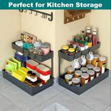 HOUSHELIF 2-Tier Under Sink Organizers, Sliding L-Shape Cabinet Organizers Narrow Space Storage Multi-Purpose Sink Organizer For Bathroom Kitchen Drawer.