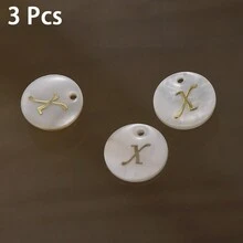 3 Peças Pingente Redondo de Concha de 15mm, 26 Peças Contas com Letra de Furo Único, Padrão de Alfabeto de A a Z, Para Fazer Colar, Pulseira, Artesanato de Joias