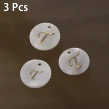 3 Peças Pingente Redondo de Concha de 15mm, 26 Peças Contas com Letra de Furo Único, Padrão de Alfabeto de A a Z, Para Fazer Colar, Pulseira, Artesanato de Joias
