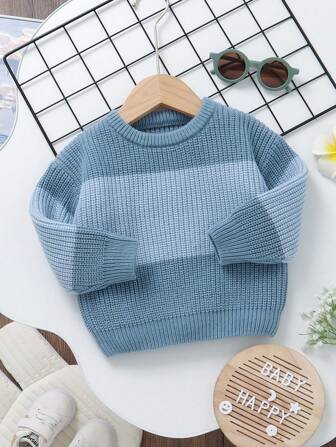 Baby Boy Ombre Knit Crew Neck Long Sleeve Casual Pullover Sweater, Children Classic Fashion Apparel