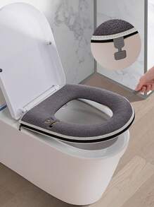 1pc Letter Pattern Toilet Seat Cushion, Simple Home Bathroom Toilet Lid Cover Mat, New Thickened Zipper Design Bathroom Decor Fall Decor