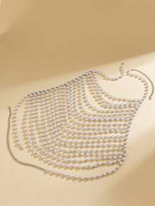1pc European And American Style Accessories, Sexy Vacation Style, Faux Pearl Bra, Clothing Chain, Bikini Chain, Body Chain, Handmade Bead Hollow Backless Body Chain, Women's Shirt With Multiple Layers Of Bead Chains, Underwear Vest
